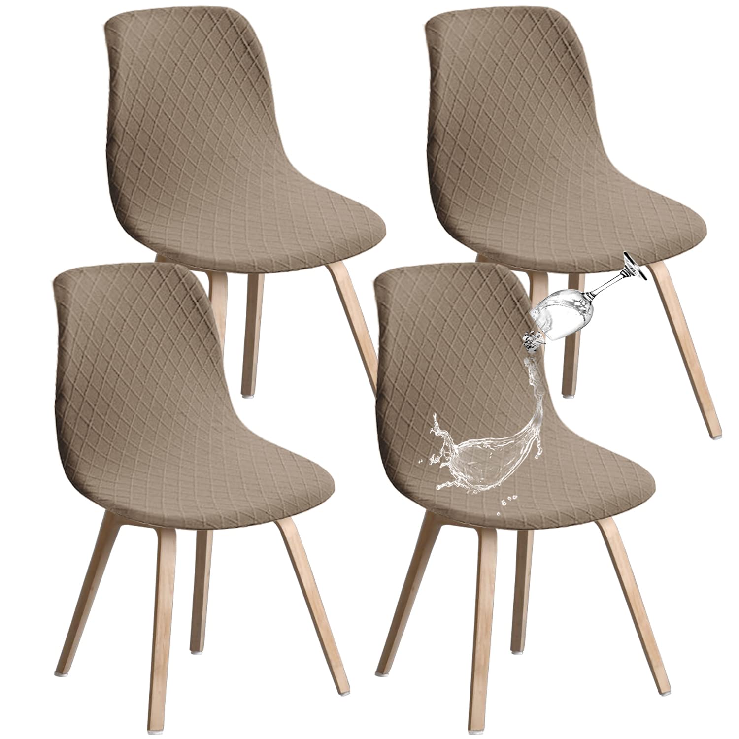 JUNZHE Shell Dining Chair Covers, Stretch Retro Chair Slipcovers Washable Removable Chair protector for Dining Room, Kitchen, Restaurant, Hotel (Khaki, Set of 4)