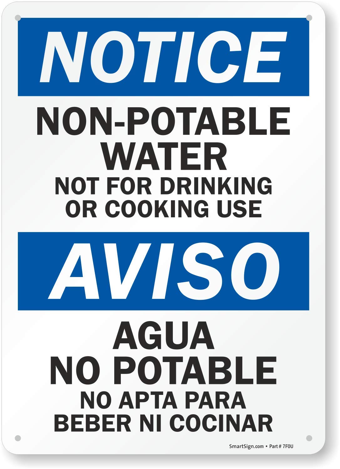 7 X 10 Aluminum Not For Drinking Or Cooking Bilingual Sign Non Potable Water Smartsign Notice Not For Drinking Or Cooking Bilingual Sign 7 X 10 Aluminum Mysafetysign S 2841 Al 10
