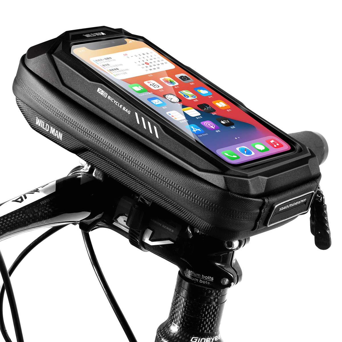 Bike Handlebar Bag, Universal Waterproof Bicycle Cell Phone Mount Cycling Frame Top Tube Pouch Pannier Cycle Bags Bike Phone Holder with Touch Screen for iPhone 16 15 14 13 Pro Smartphone up to 6.7''