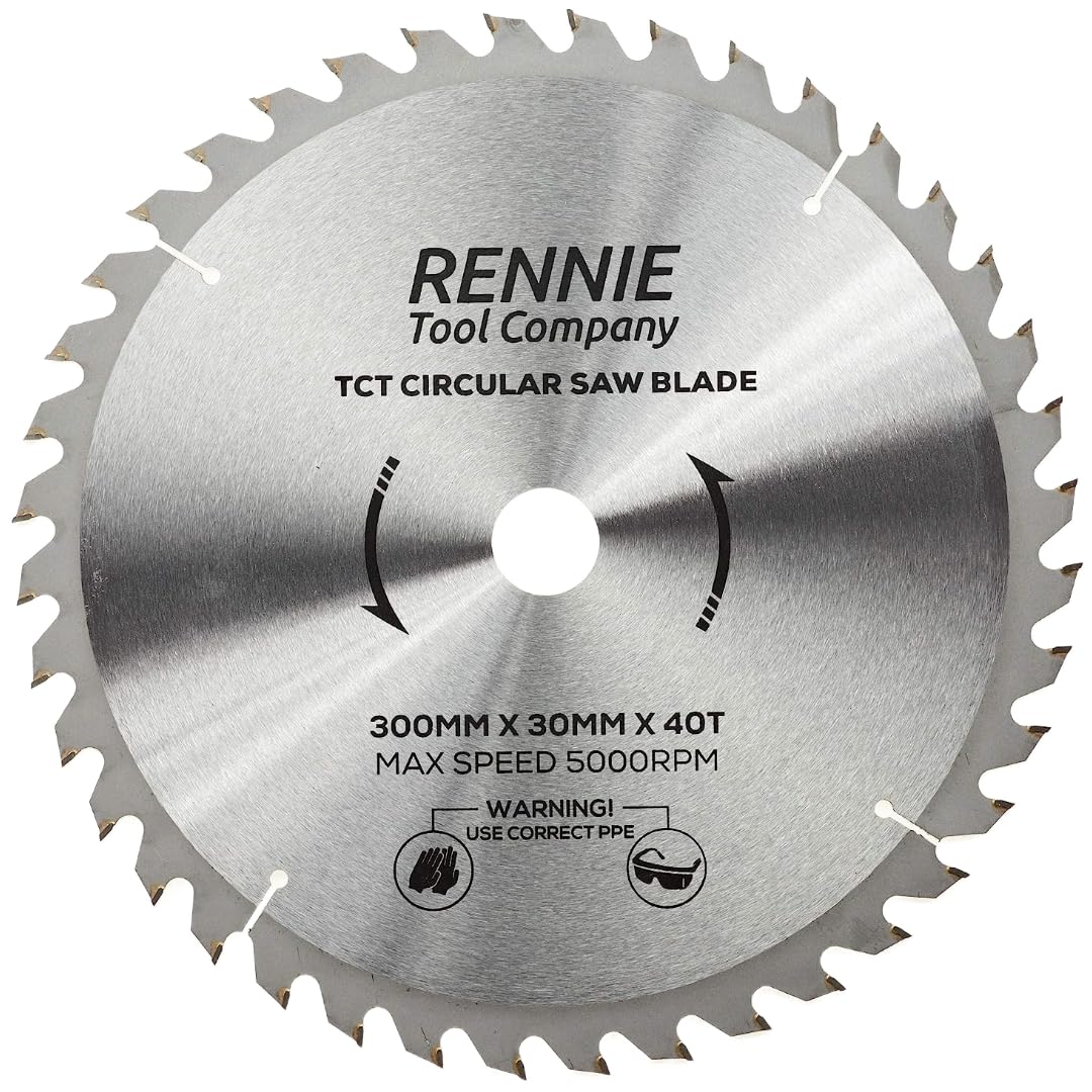 Rennie Tools - 300mm x 30mm x 40T TCT Circular Wood Saw Blade Includes 25mm 20mm & 16mm Bore Reduction Rings. Compatible with Bosch Makita Dewalt Circular Saw Etc. Also Fits 305mm Saws