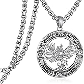 Hantuorui Phoenix Sobriety Necklace for Men - 925 Sterling Silver Recovery Pendant with Engraving, Out of The Ashes AA Gift