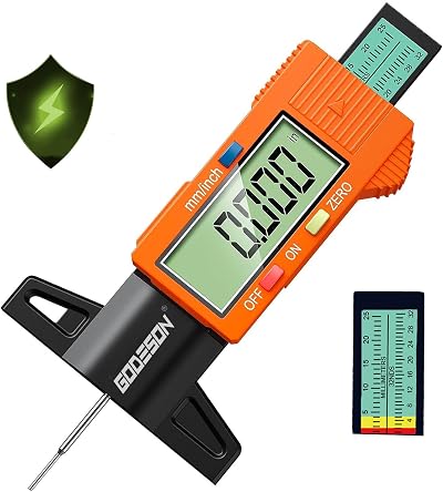 GODESON Digital Tyre Tread Depth Gauge 0-25.4mm Large LCD Display
