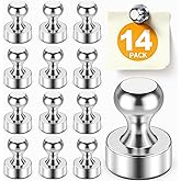FINDMAG Fridge Magnets, Strong Small Silver Refrigerator Magnets, Decorative Magnet for Dry Erase Board, Strong Magnetic Push Pins for Whiteboard, Office, Classroom, Kitchen, Photos, 14 Pack