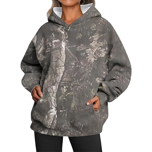 GUOKMN Women's Camo Hoodie Oversized Sweatshirt Maple-Leaf Print