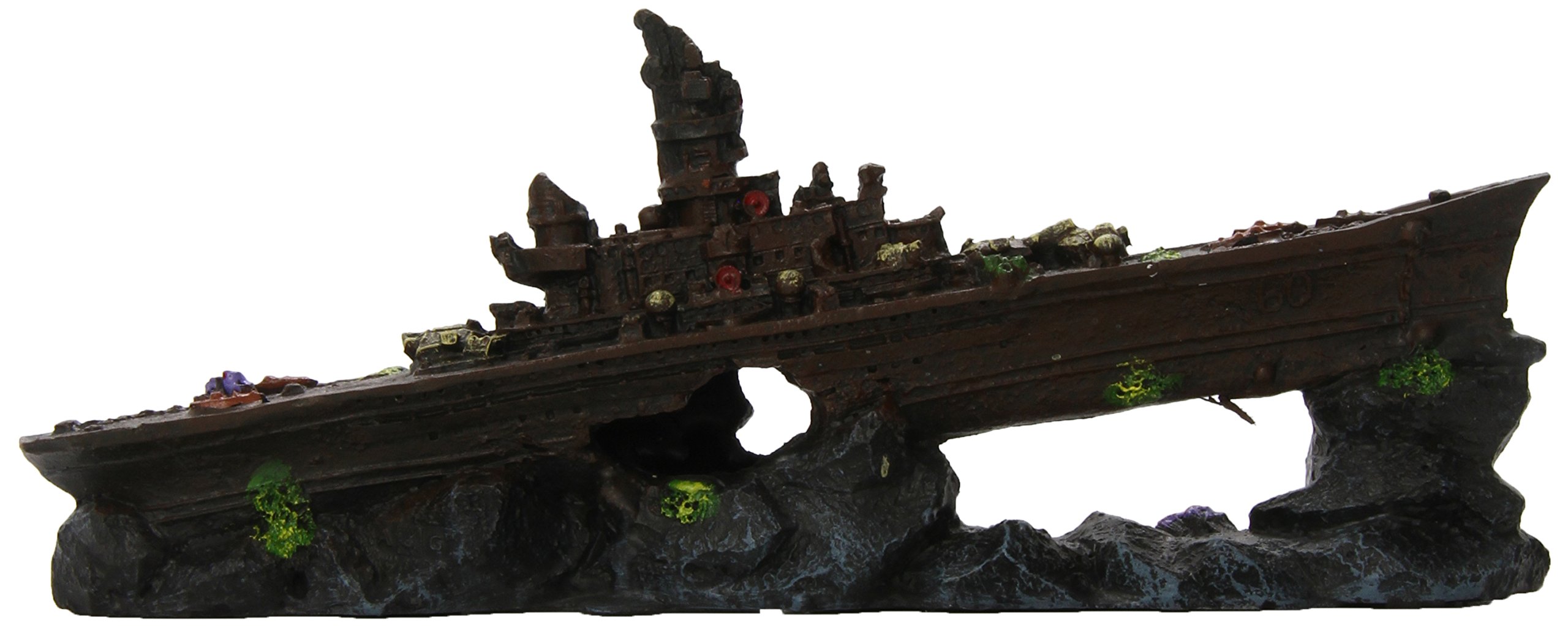 Penn-Plax Deco-Replicas Sunken Battleship Aquarium Decoration – Safe for Freshwater and Saltwater Fish Tanks – Small