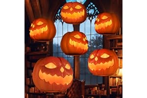 THIGREACT Halloween Decorations - Set of 6 Floating LED Small Pumpkins with Remote Control - Magic Hanging Flickering Warm Light Flameless Floating LED Pumpkins Decor for Indoor Home Room Party Decoration