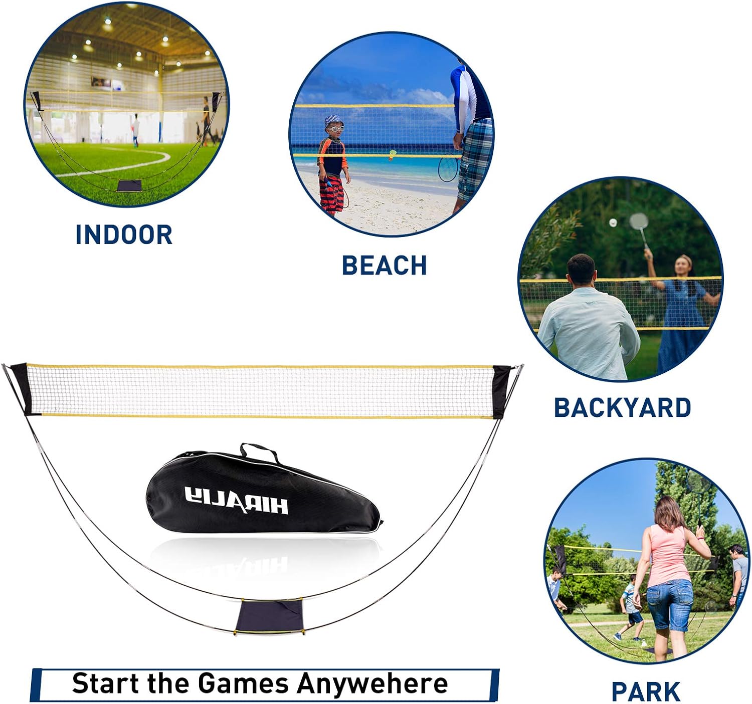 HIRALIY Complete Badminton Set, Badminton Rackets Set of 4 for Outdoor Backyard Games, Includes 1 Portable Badminton Net, 4 Rackets, 12 Plastic Shuttlecocks, 4 Replacement Grip Tapes and 1 Carry Bag : Sports & Outdoors