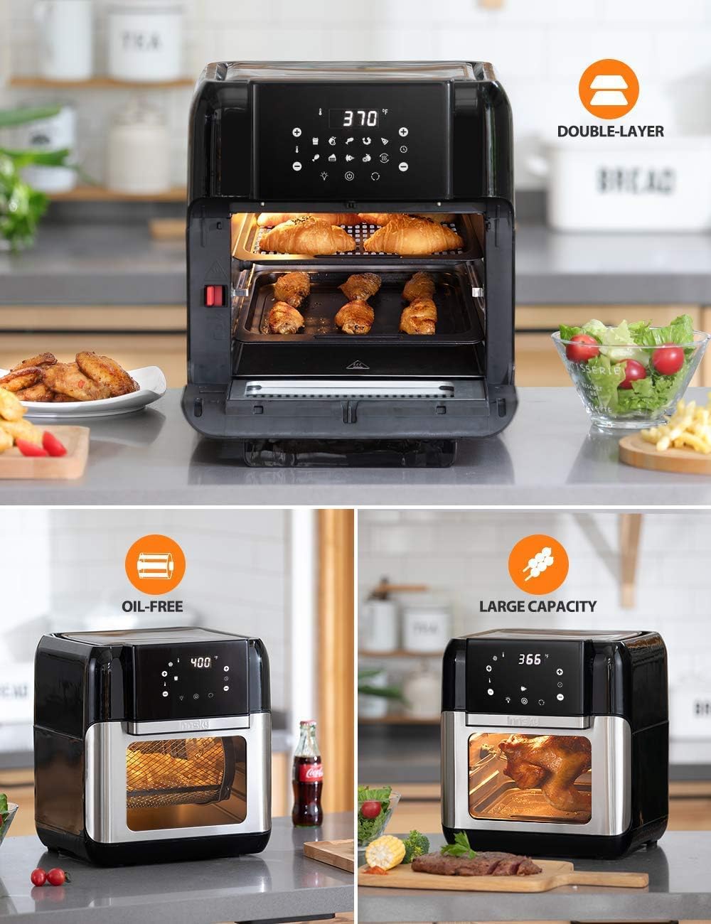 Innsky Air Fryer, 10.6-Quarts Air Oven, Rotisserie Oven, 1500W Electric Air Fryer Oven with LED Digital Touchscreen, 10-in-1 Countertop Oven with Dehydrator & Rotisserie, 6 Accessories & 32+ Recipes: Kitchen & Dining