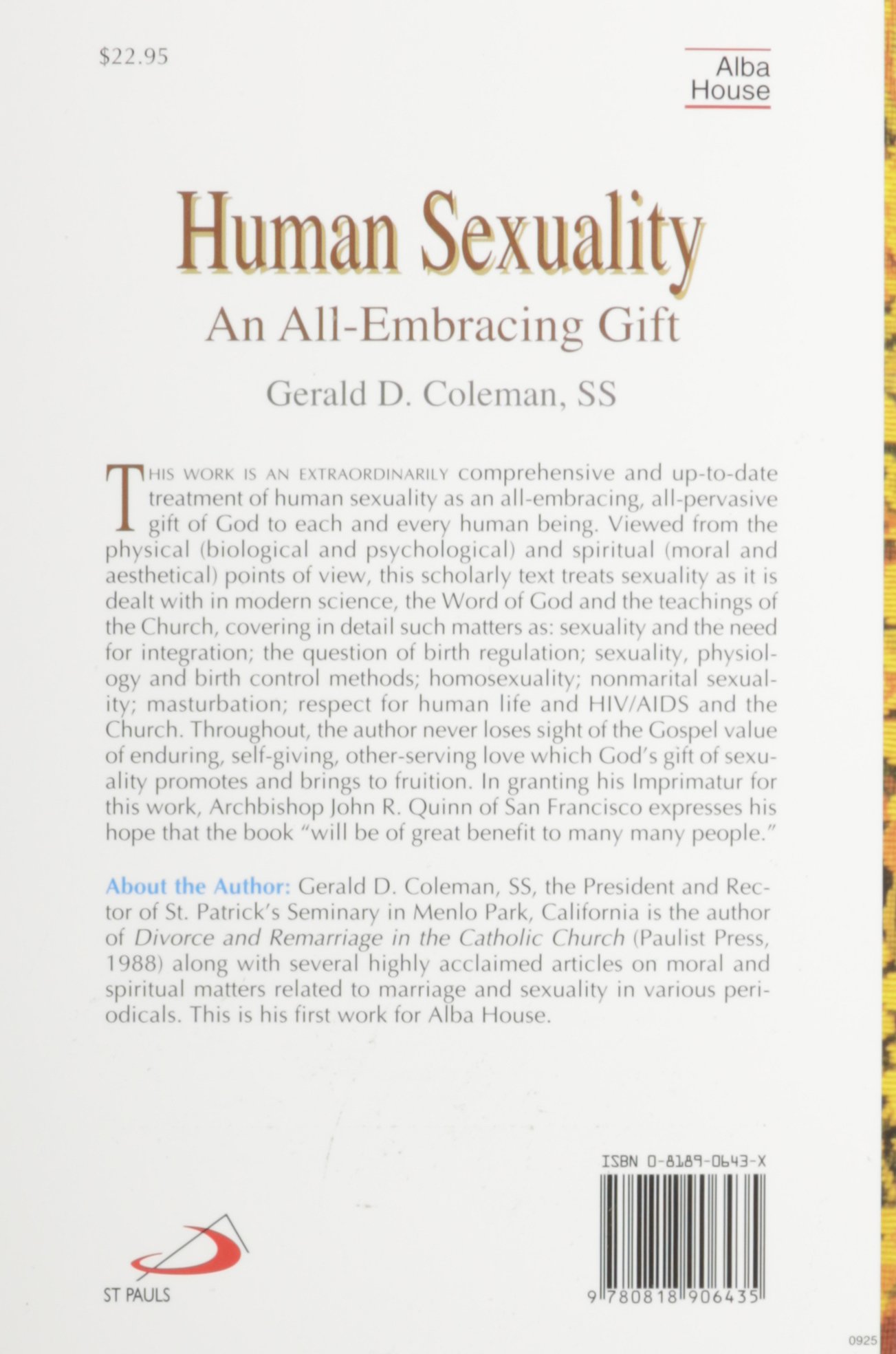 Human Sexuality An All Embracing Gift Gerald D Coleman - 