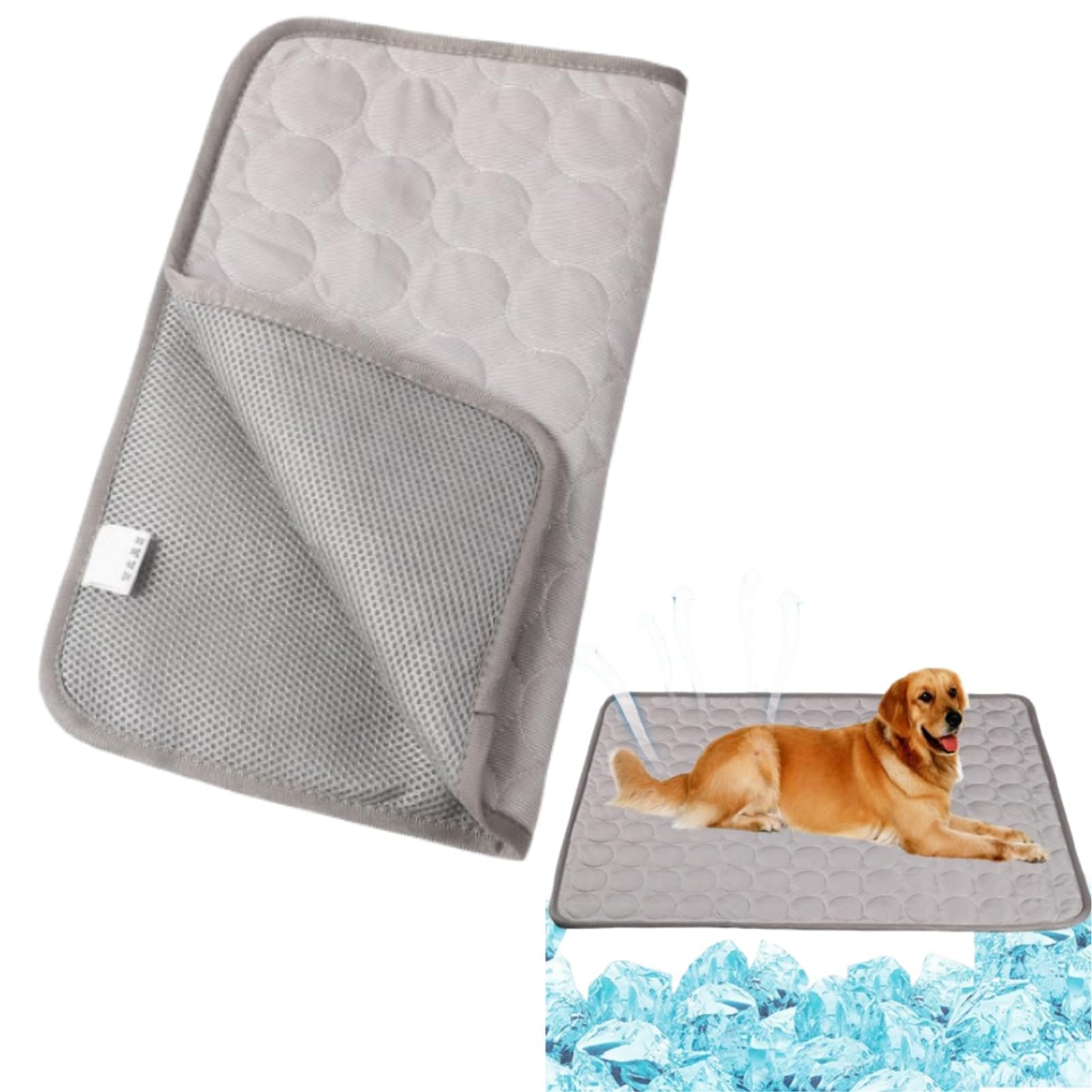 Dog Cooling Mat, Pet Cool Mat for Dogs Cooling blanket Pad Extra Large Ice Silk Dog Breathable Summer Pet Pads Portable Cat Mat(XL/100 * 70cm-Grey)﻿