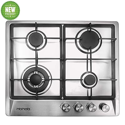 24" Stainless Gas Cooktop, 4 Sealed Burners, Built-In Stove