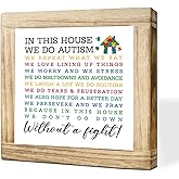 Wood Autism Sign In This House We Do Autism Handmade Solid Wood Decor For Wall Living Room Table Desk Accent ASD Awareness Plaque ASD Acceptance Decoration Neurodiversity Gift 5.9x5.9 Inch