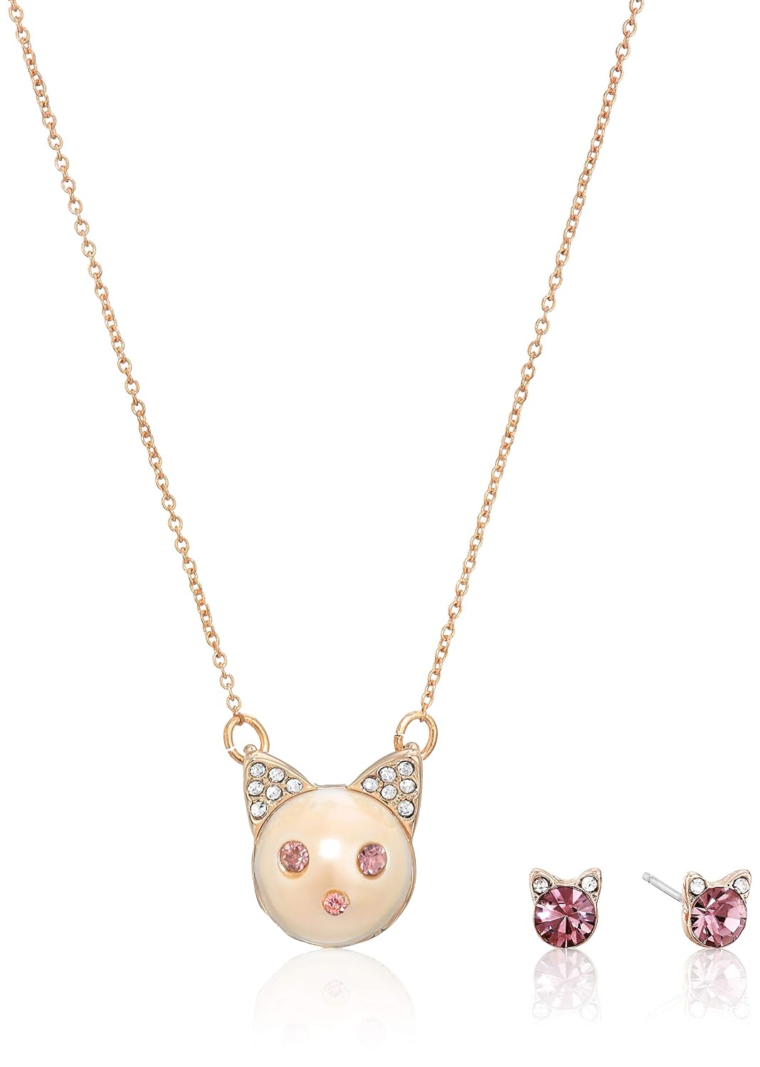 Betsey Johnson Womens Pearl Cat Pendant 