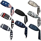 8 Pcs American Flag Bandana Headbands USA Head Tie Ninja Karate Sweatbands Adjustable Hair Wrap Bands for Men Kids Boys Workout Sports Tennis Basketball Running, Patriotic Labor Accessories