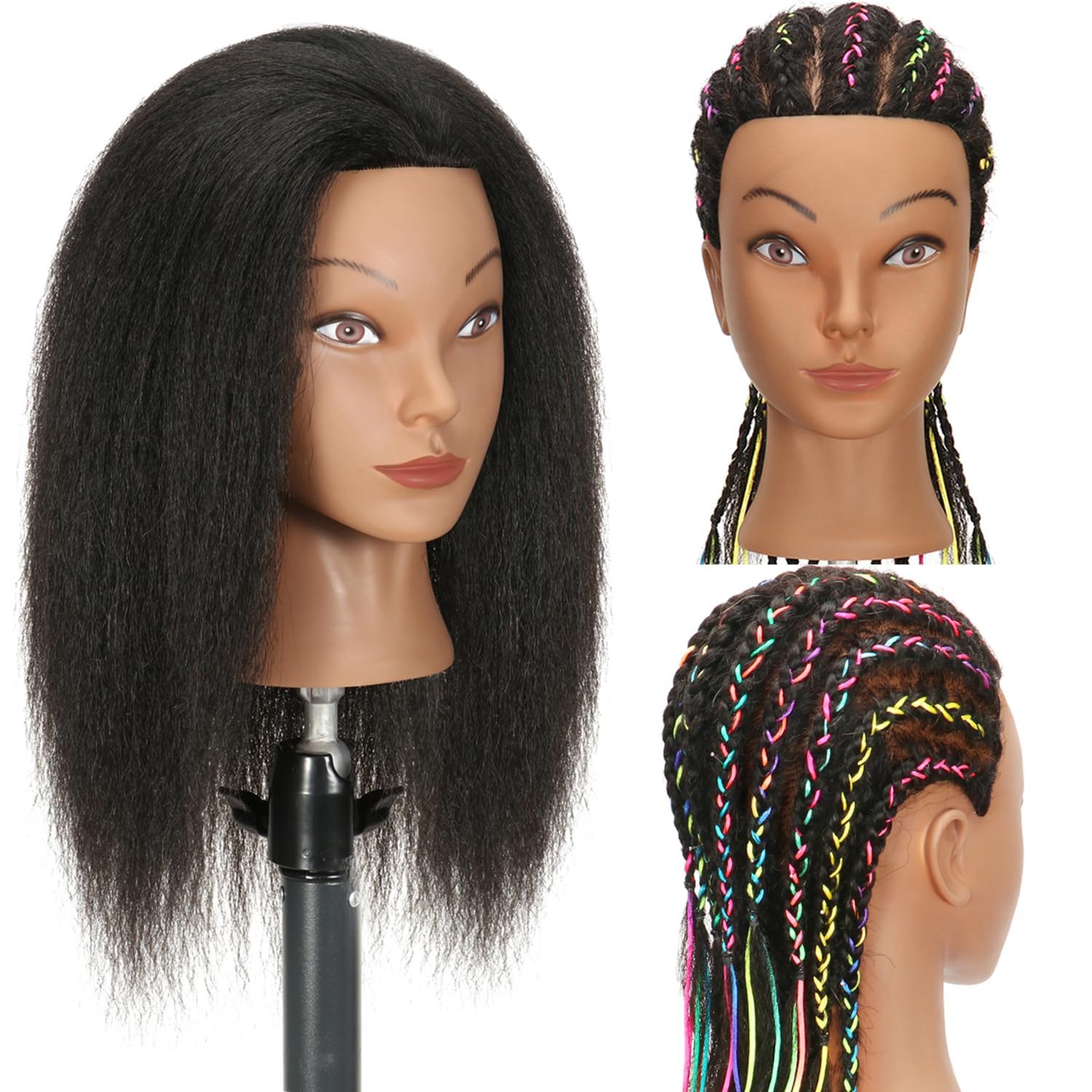 Ineffable 14"Training head 100% Real Hair Mannequin Head Training Head Cosmetology Doll Head Manikin Practice Head Hairdresser With Free Clamp Holder Female (B-14inch)