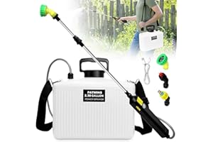 PATWING Battery Powered Sprayer 2.38 Gallon, Electric Sprayer with 3 Mist Nozzles, Rechargeable Handle, Retractable Wand, Adjustable Shoulder Strap, Garden Sprayer for Lawn,Garden and Cleaning (White)
