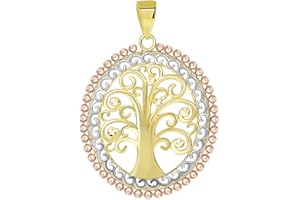 Jewelry America 14K Yellow Gold & Rose Gold Oval Budded Tree of Life Charm Pendant