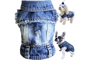Brocarp Dog Jean Jacket, Blue Denim Lapel Vest Coat T-Shirt Costume Girl Boy Puppy Clothes, Comfort and Cool Apparel for Small Medium Dogs Cats