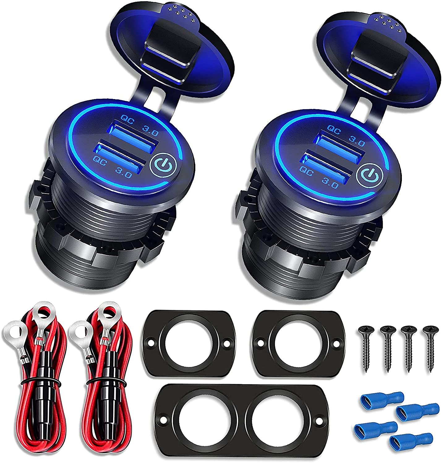 Photo 1 of [2 Pack] 12V/24V USB Outlet with Three Extra Panels, Quick Charge 3.0 Dual USB Power Outlet with Touch Switch, Waterproof 12V/24V Fast Charge USB Charger Socket DIY Kit for Car Boat Marine, etc