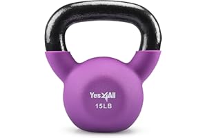 Yes4All Kettlebell, 5-65 LB Neoprene Coated Cast Iron Kettlebells, Wide Grip Handle & Flat Bottom for Swings, Squats, Deadlifts, Push Ups & Full Body Training at Home Gym - Single & Set