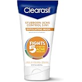 Clearasil Stubborn Acne Control 5in1 Exfoliating Wash, Maximum Strenght with 2% Salicylic Acid Acne Treatment Medicine, Daily Acne Facial Cleanser 6.78 fl oz