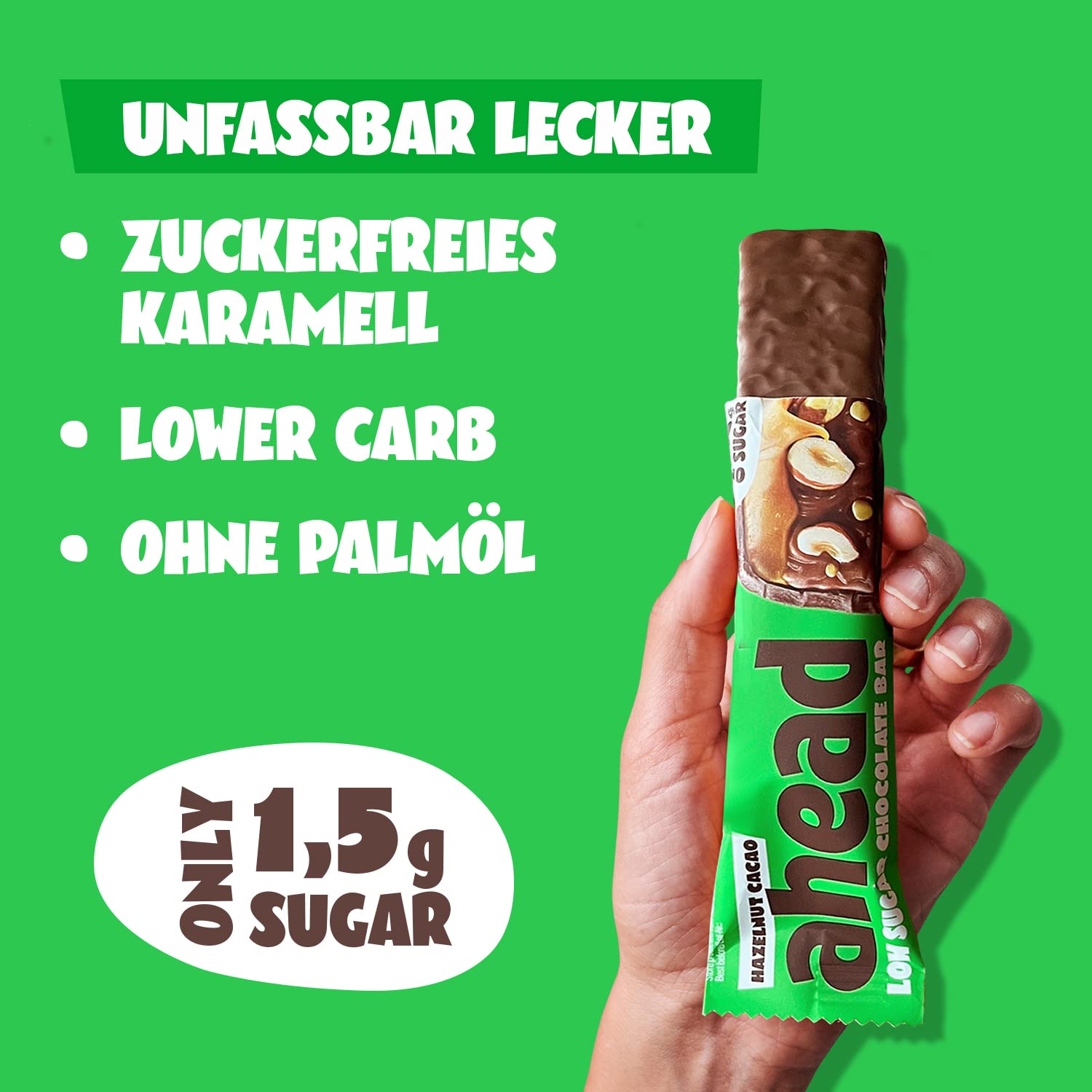 AHEAD Keto Riegel – Haselnuss-Karamell mit echtem Kakao ohne Zuckerzusatz– 18 x 35g – Low Carb Müsliriegel ohne Zuckerzusatz – nur 5g Net Carbs pro Low Carb Süßigkeit 6