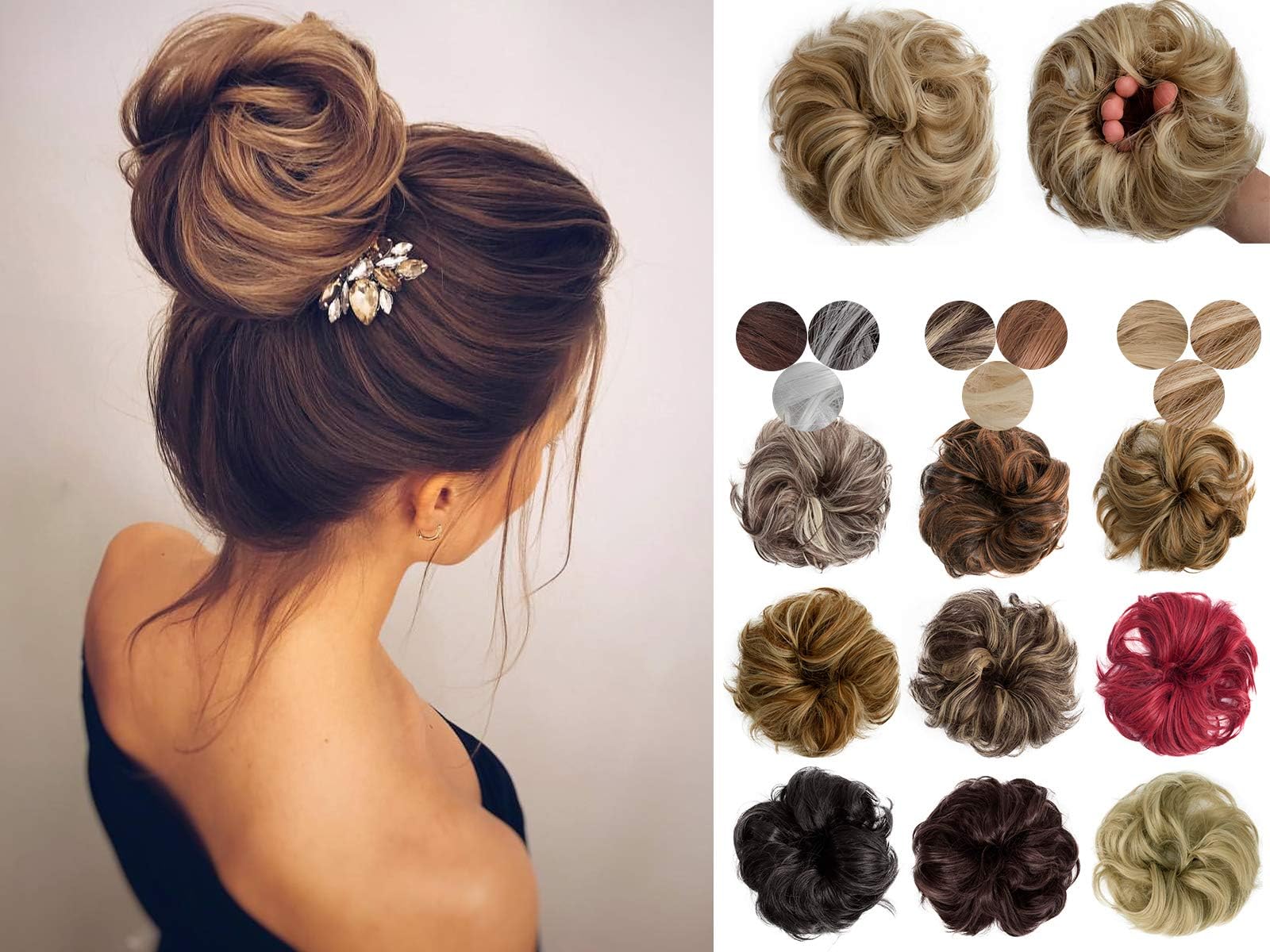 Hebelin Messy Hair Bun Extensions Scrunchy Updo Elastic Wavy Curly Donut Chignon Hairpiece
