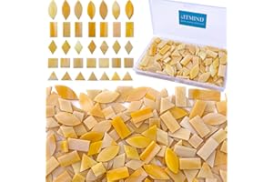 LITMIND Yellow Stained Glass Mosaic Tiles Kit for Crafts - 240 Pieces, 5 Shapes Mixed (Rectangle, Triangle, Rhombus, Square, Leaf) - Great for Mosaic Making Projects and Beginners