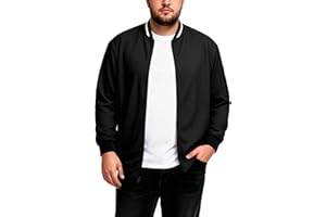 Sovneazy Big and Tall Mens Bomber Jacket Lightweight Textured Varsity Full-Zip Knit Casual Stylish Coat, 3XL-7XL