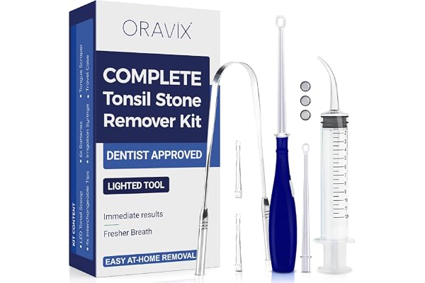 Tonsil Stone Remover Kit | Tonsil Stone Removal & Prevention | Sore Throat & Bad Breath Solution | Lighted Tonsil Pick with 3