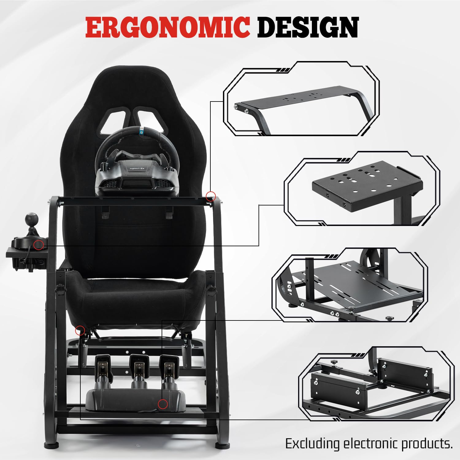 Marada Racing Simulator Cockpit with Comfort Gaming Seat Mountable Monitor Stand Fit for Logitech/Thrustmaster/Fanatec G25 G27 G29 T248 T300,Driving Race Sim Mount No Steering Wheel Pedal