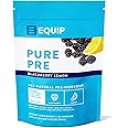 Equip Foods Pure Pre All Natural Pre-Workout Powder | Green Tea Caffeine, Sea Salt, EAA, Vitamin C, B6, B12, L-carnitine, Agnine | Naturally Boosts Workouts | 30 Servings, BlackBerry Lemon Caffeinated