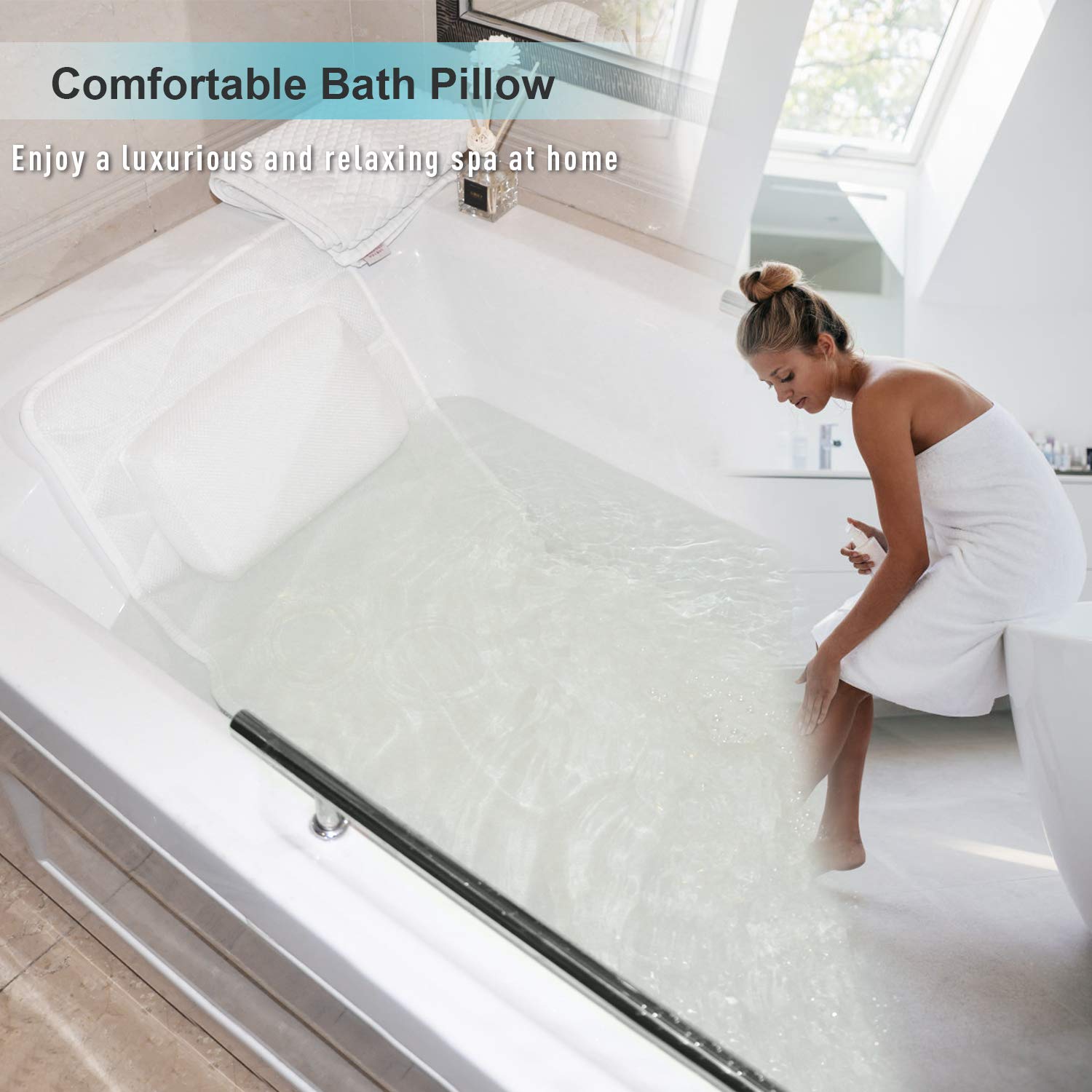 Full Body Bath Pillow, Bath Pillows for tub with Mesh Washing Bag & 17 Non-Slip Suction Cups, Spa Bathtub Pillow for Head Neck Shoulder and Back Support - 3D Air Mesh & Quick Drying : Beauty
