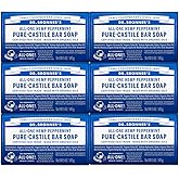 Dr. Bronner's - Pure-Castile Bar Soap (Peppermint, 5 ounce, 6-Pack) - Made with Organic Oils, For Face, Body & Hair, Gentle & Moisturizing, Biodegradable, Vegan, Cruelty-free, Non-GMO