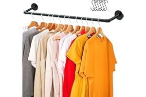 ERYTLLY Industrial Pipe Clothes Rack 38”, Multi-purpose Wall Mounted Iron Garment Rod,Heavy Duty Detachable Hanging Clothes R