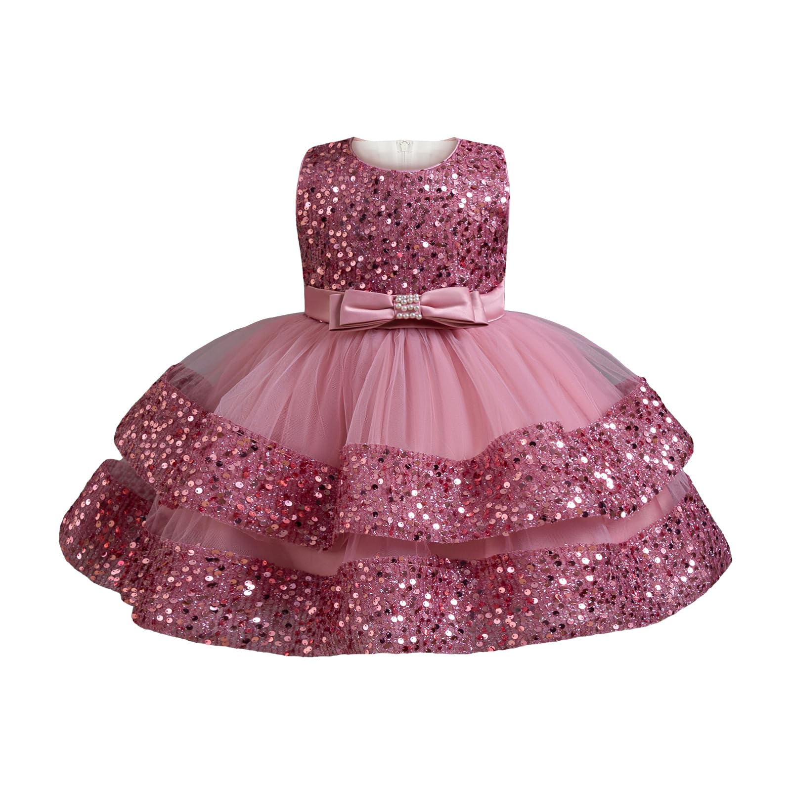 Photo 1 of Miipat Baby Girl Pageant Dress Ruffle Flower Wedding Birthday Party Princess Dresses Sequins Toddler Ball Gown(BeanPaste,3-4T)