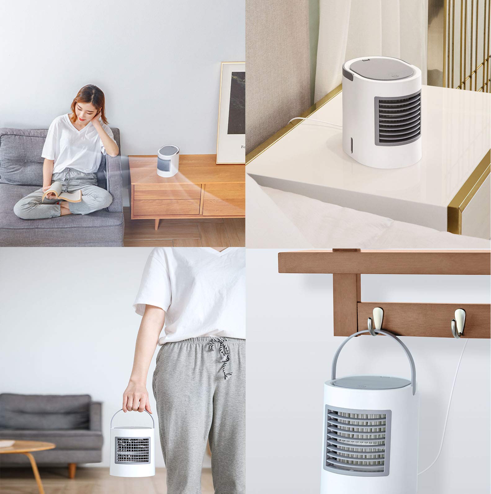 UCMDA Condizionatore Portatile, Mini Raffreddatore D\'aria USB con 7 Colori LED e 3 Velocità del Ventilatore per Home/Office/Camping