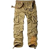 AKARMY Men's Fleece Lined Hiking Pants Outdoor Cargo Pants Casual Work Ski Pants with 8 Pockets