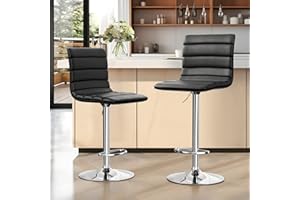 NicBex Swivel Bar Stools Modern PU Leather Adjustable Barstools, Kitchen Island Counter Bar Stools Set of 2,(Black Color)