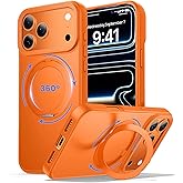Zuoderri 360 Magnetic Stand for iPhone 17 Pro Max Case,Fits MagSafe,Military Drop Protection,Build in Kickstand, Slim Shockproof Phone Cover for iPhone 17 Pro Max 6.9"(Matte Orange)