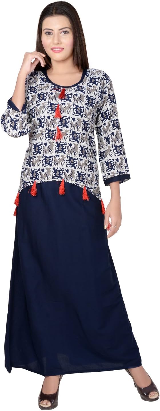 Stylish Indian Long Tunic Top Vintage Kurti Dress with Crop Top