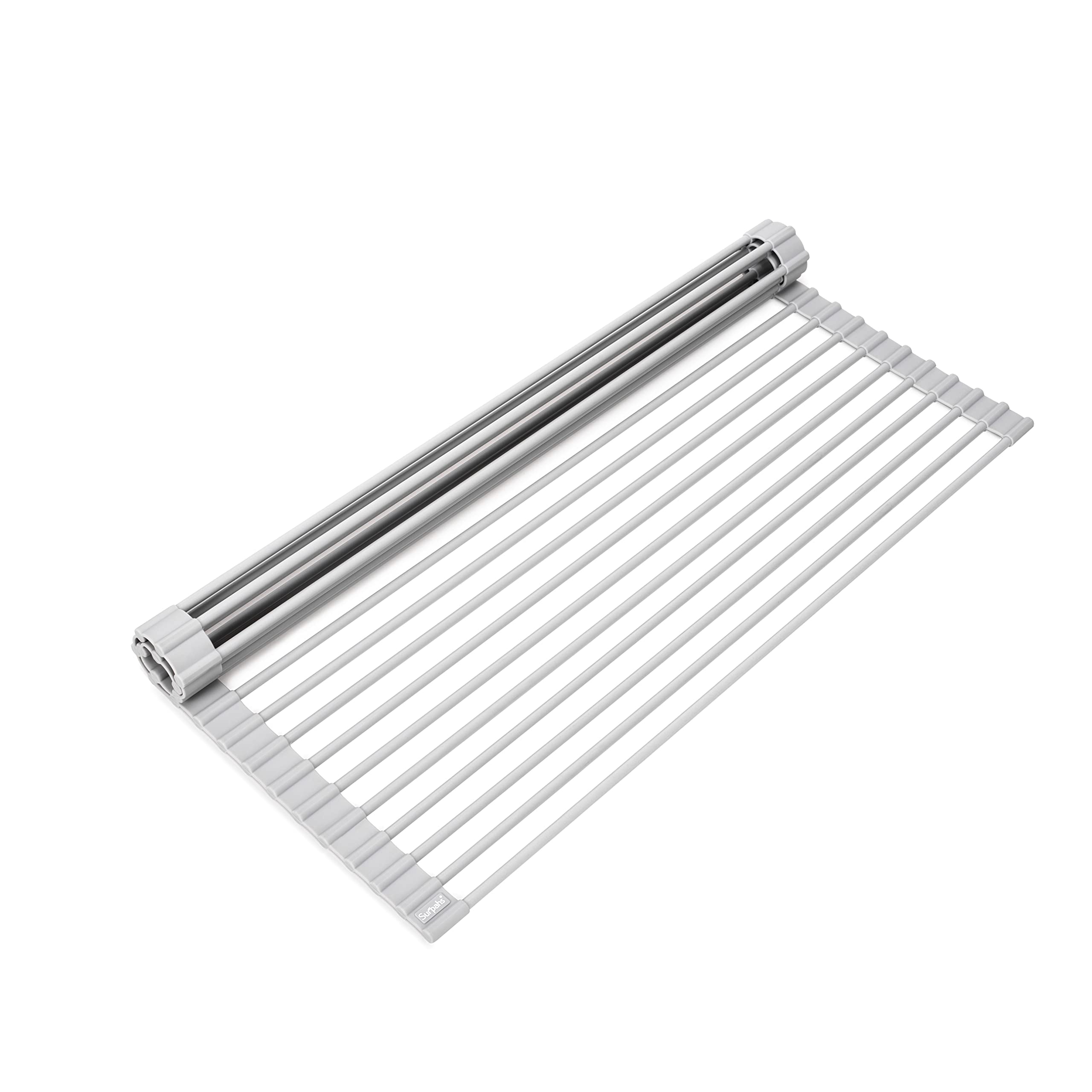 Photo 1 of Surpahs Over Sink Foldable Multipurpose Roll-Up Dish Drying Rack, Silicone Wrapped Stainless Steel, Warm Gray, 20.5" x 15.5"