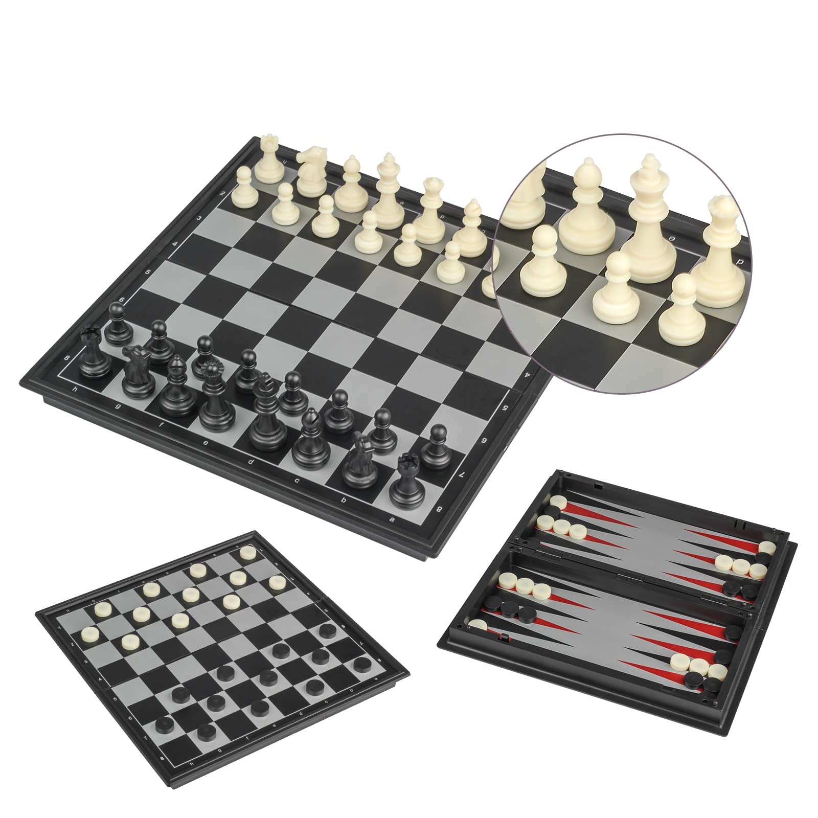 Andux Foldable Magnetic Three-in-one Board Game Set, Chess,Backgammon,Checkers CXYXQ-02 (M