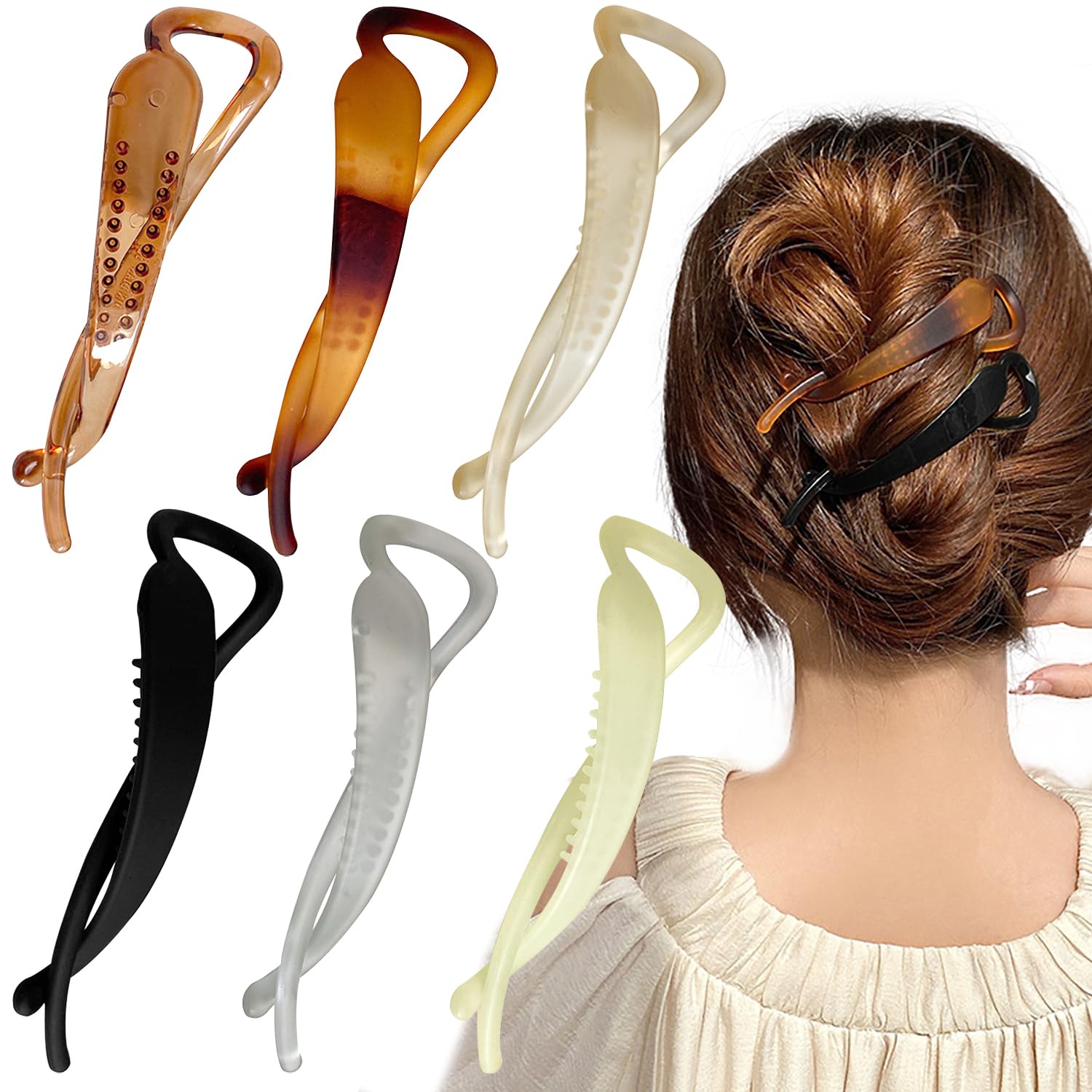 6PCS Banana Hair Clips,Large Hair Claw Clip,Strong Hold Ponytail Holder Banana Clips for Fine Thick Hair French Hair Accessories for Girls Women