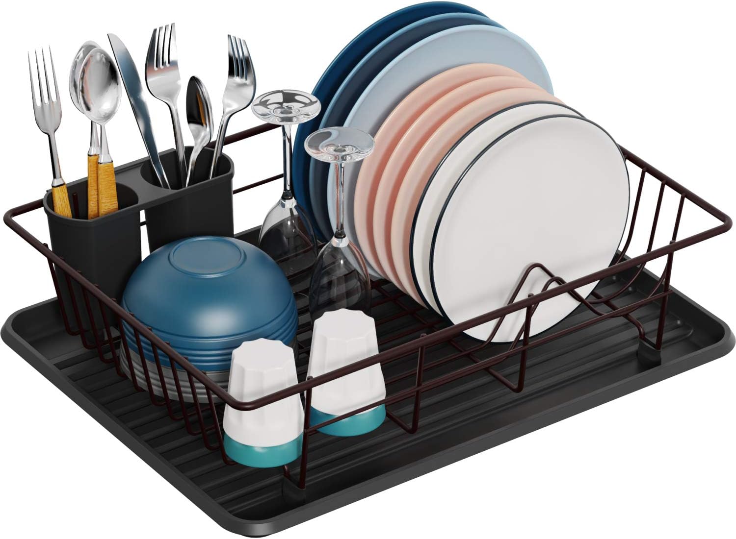 Dish Drying Rack GSlife Dish Rack with Tray Small Dish Drainer for Kitchen Countertop, Black: Kitchen & Dining