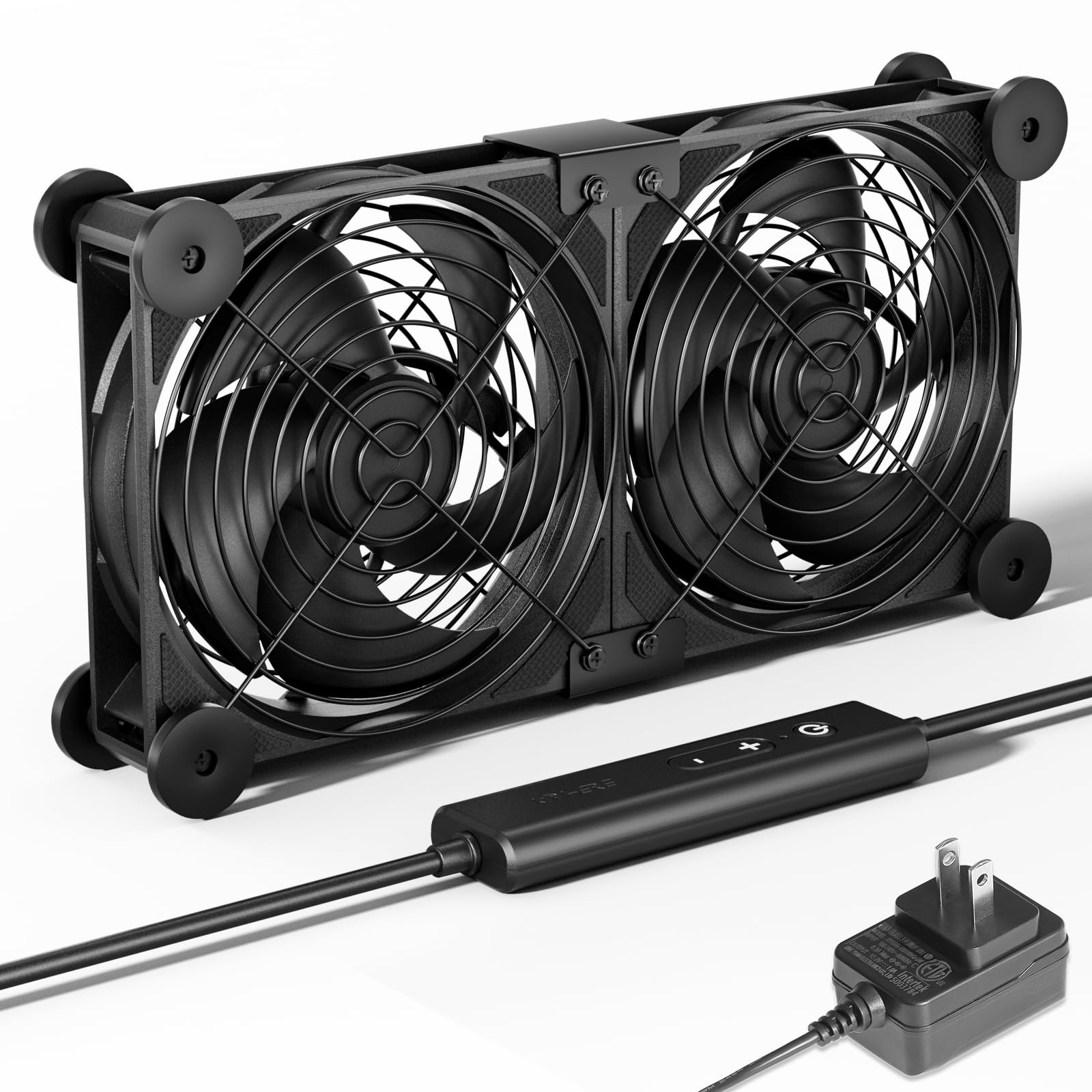 Photo 1 of upHere Big Airflow 2 x 120mm x 25mm Computer Fan with AC Plug Cabinet Fan 100V 240V AC Power Supply,DC 12V 5 Speed Controller, for Router Mining Machine Chassis Server Workstation Cooling