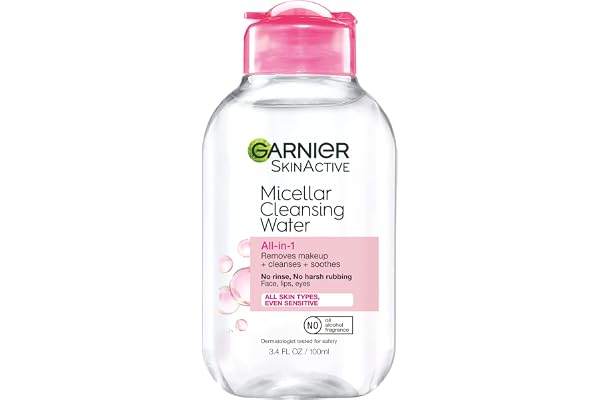 Garnier Micellar Cleansing Water, All-in-1 Makeup Remover and Facial Cleanser, For All Skin Types, 3.4 Fl Oz (100mL), 1 Count (Packaging May Vary)
