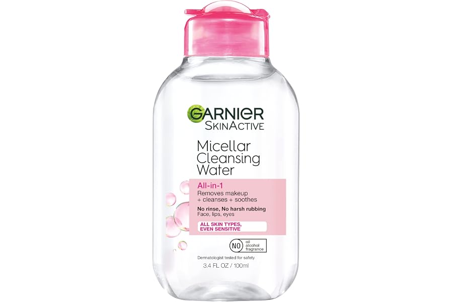Garnier Micellar Cleansing Water, All-in-1 Makeup Remover and Facial Cleanser, For All Skin Types, 3.4 Fl Oz (100mL), 1 Count (Packaging May Vary)