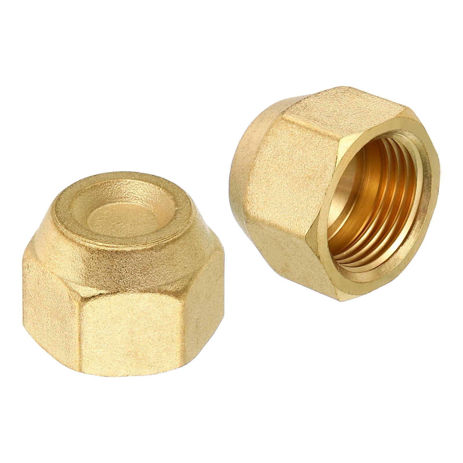 PATIKIL 1/2" Brass Flare Cap, 3/4-16UNF Female Thread 2Pcs SAE Flare Fitting 45 Degree Hex Pipe Fittings for Air Conditioner Refrigeration