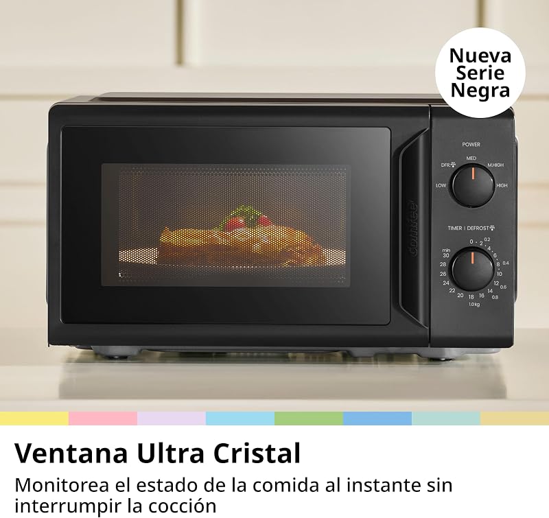 ' CMO-MP012ND(BK) Mini horno microondas de 20 L y 700 W, color negro, con ventana grande, diseño compacto, función de descongelación rápida, 5 niveles de potencia